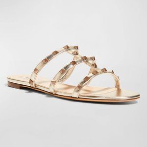 Valentino Garavani Rockstud Metallic City Flat Slide Sandals size 38